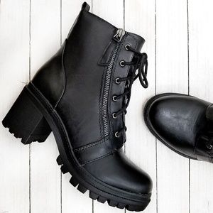 New Black Combat Lace Up Lug Ankle Boots Booties